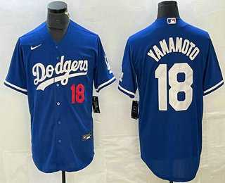 Mens Los Angeles Dodgers #18 Yoshinobu Yamamoto Number Blue Stitched Cool Base Nike Jersey->los angeles dodgers->MLB Jersey